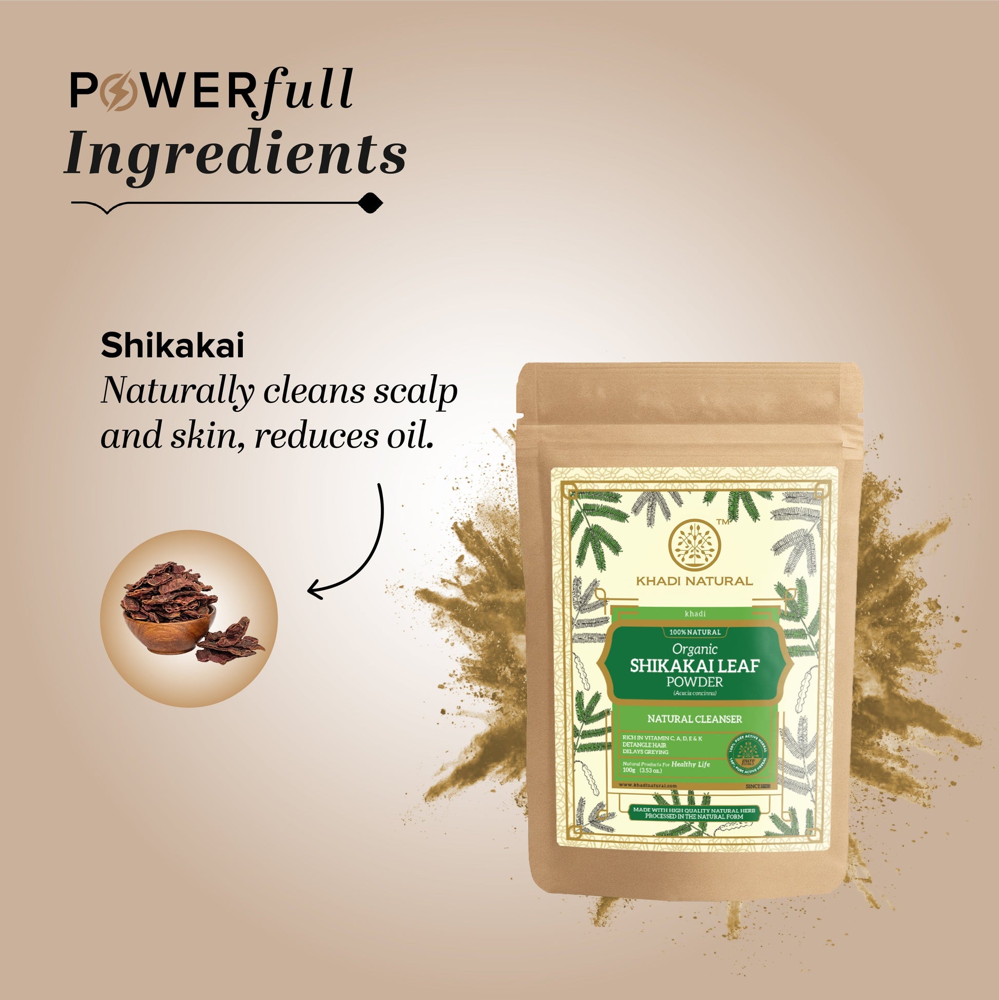 Khadi Natural Organic Shikakai Leaf Powder For Hair - 100% Natural - 100gm 