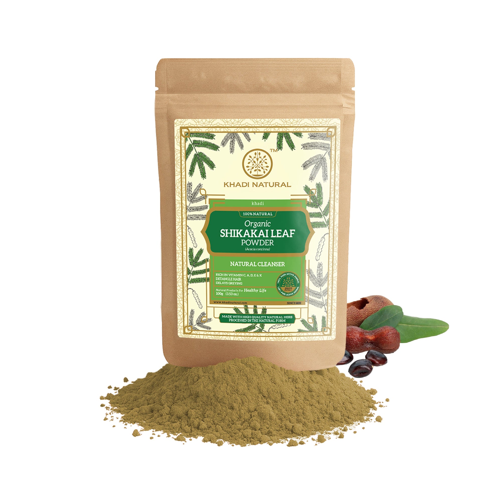 Khadi Natural Organic Shikakai Leaf Powder For Hair - 100% Natural - 100gm 