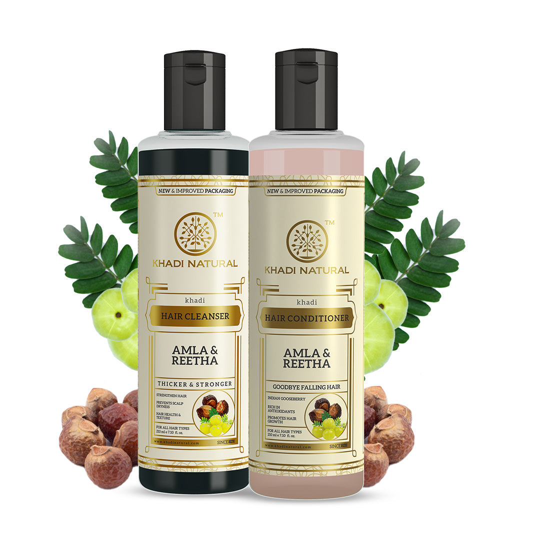 Khadi Natural Amla & Reetha Hair Cleanser & Conditioner Combo – Pack of 2 - 210ml Each 