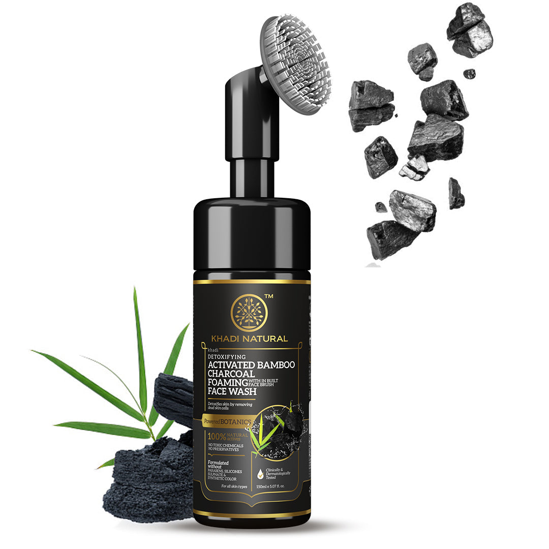 Khadi Natural Activated Bamboo Charcoal Foaming Face Wash with In- Built Face Brush - 150ml 