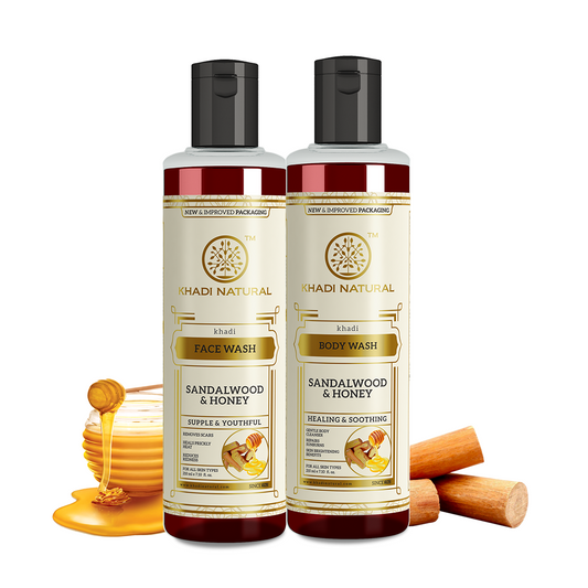 Khadi Natural Soothing & Refreshing Pack – Sandalwood & Honey Face Wash & Body Wash Combo Pack of 2 – 210ml Each 
