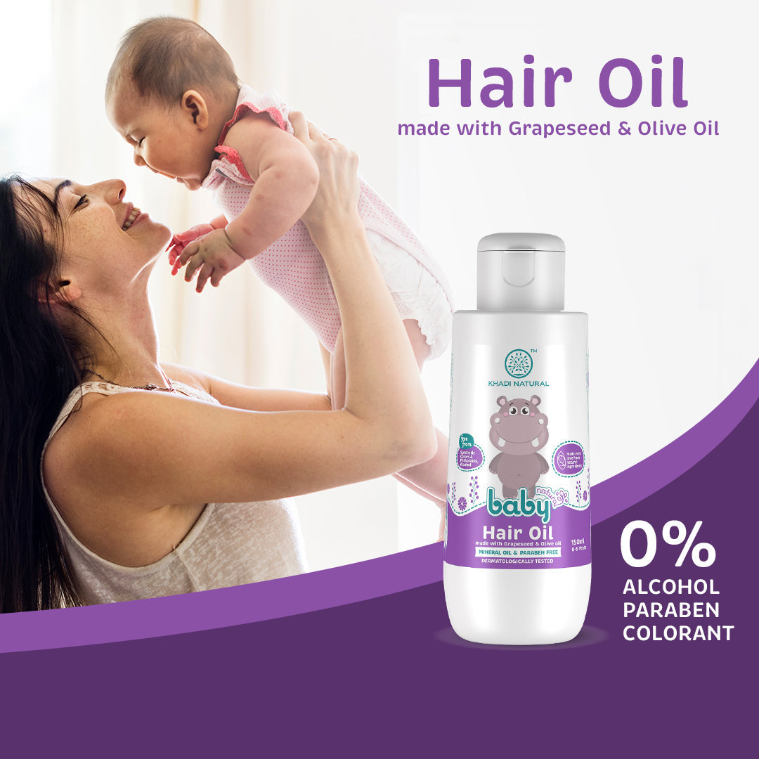 Khadi Natural Baby Hair Oil with Grapeseed and Olive - Lightweight and Non-Sticky Formula - 150ml 