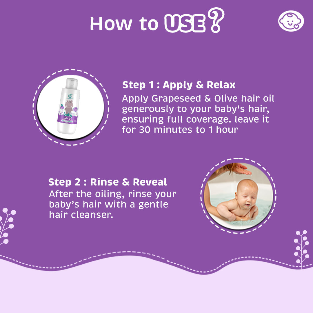 Khadi Natural Baby Hair Oil with Grapeseed and Olive - Lightweight and Non-Sticky Formula - 150ml 