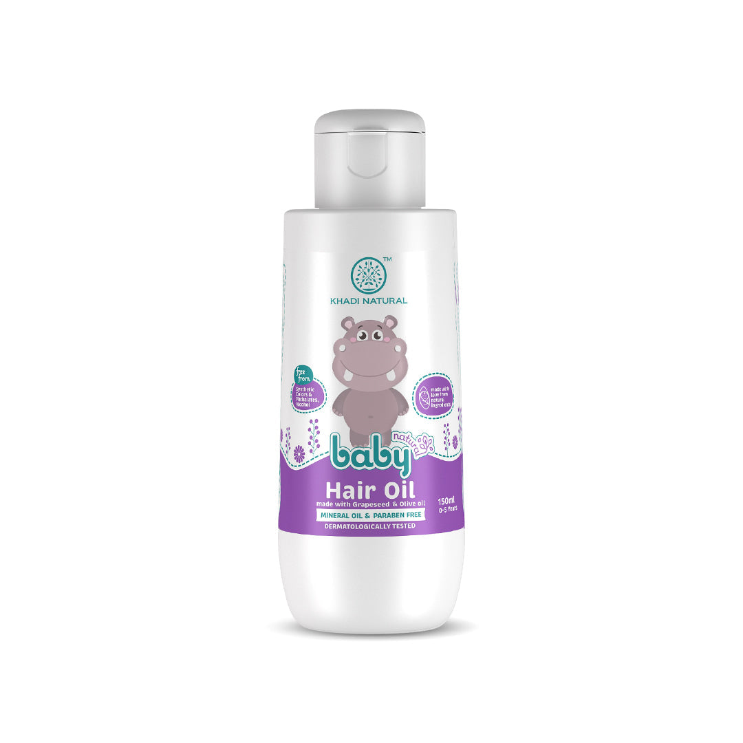 Khadi Natural Baby Hair Oil with Grapeseed and Olive - Lightweight and Non-Sticky Formula - 150ml 