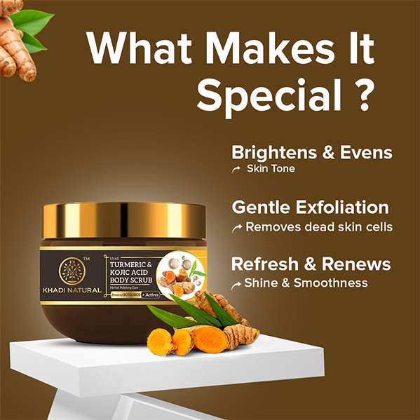 Khadi Natural Powered Botanics Turmeric & Kojic Acid Body Scrub – 200gm 