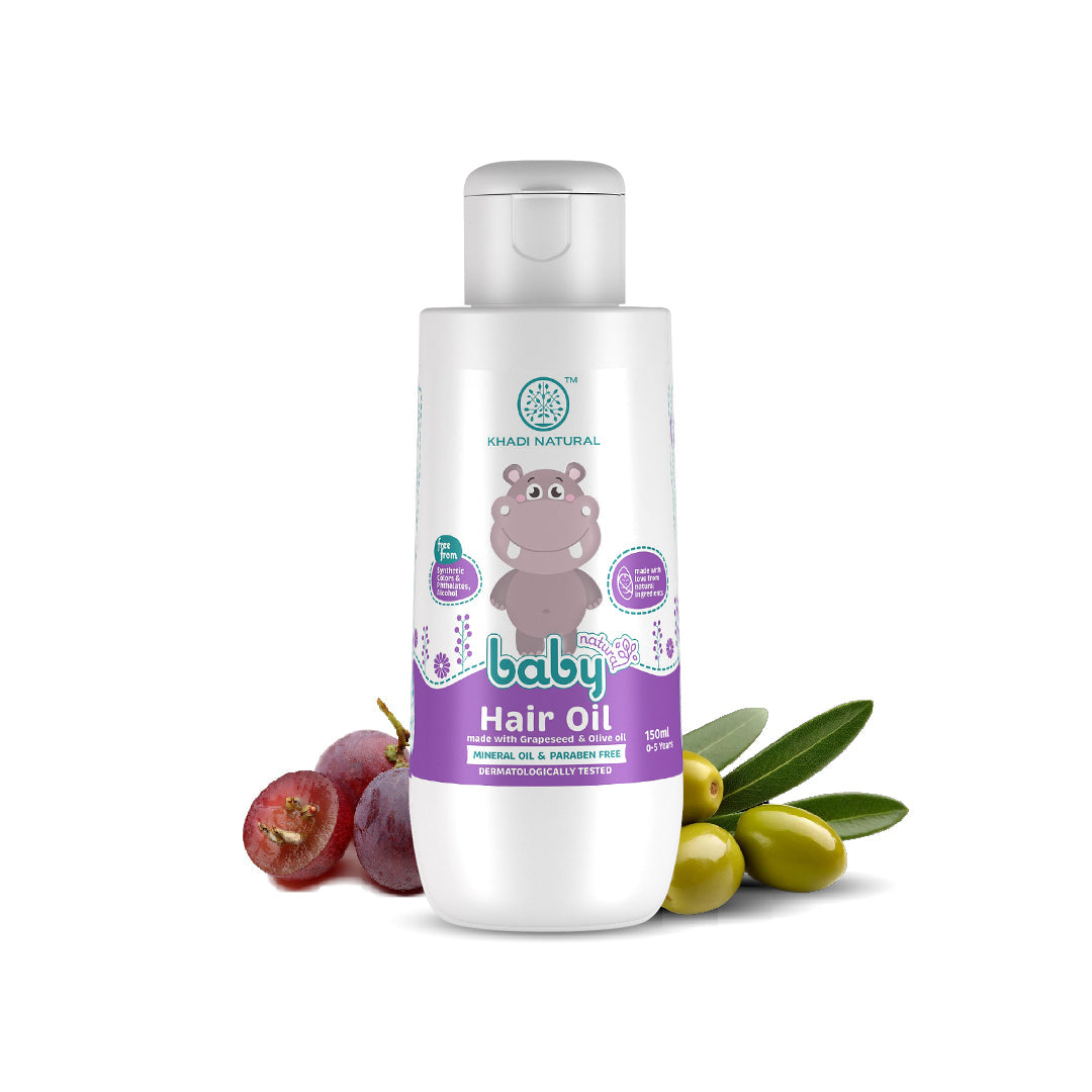 Khadi Natural Baby Hair Oil with Grapeseed and Olive - Lightweight and Non-Sticky Formula - 150ml 