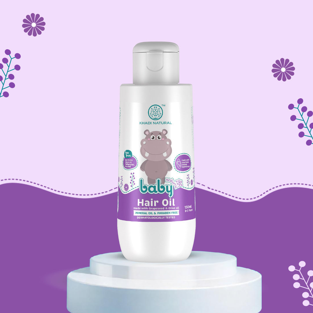 Khadi Natural Baby Hair Oil with Grapeseed and Olive - Lightweight and Non-Sticky Formula - 150ml 