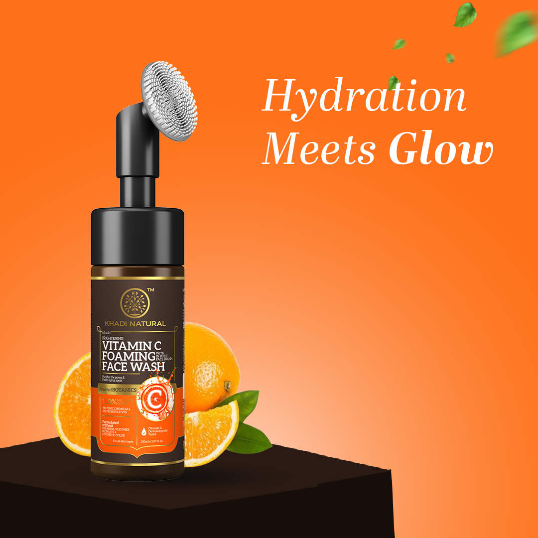 Khadi Natural Vitamin C Foaming Face Wash Within - Built Face Brush - 150ml 