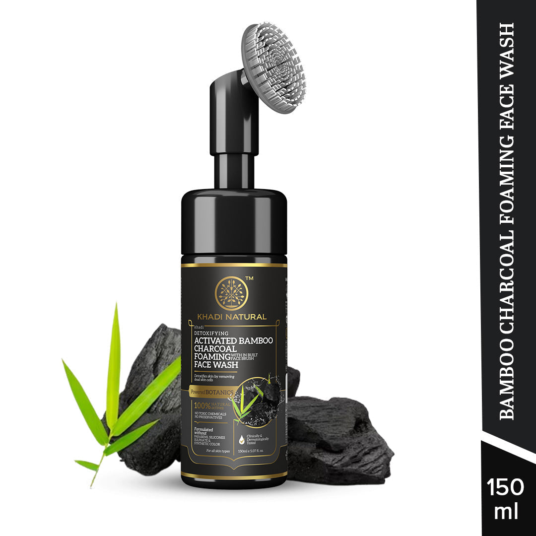 Khadi Natural Activated Bamboo Charcoal Foaming Face Wash with In- Built Face Brush - 150ml 
