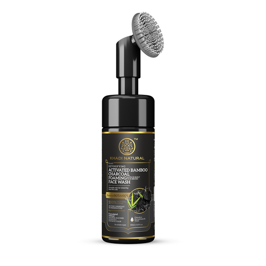 Khadi Natural Activated Bamboo Charcoal Foaming Face Wash with In- Built Face Brush - 150ml 