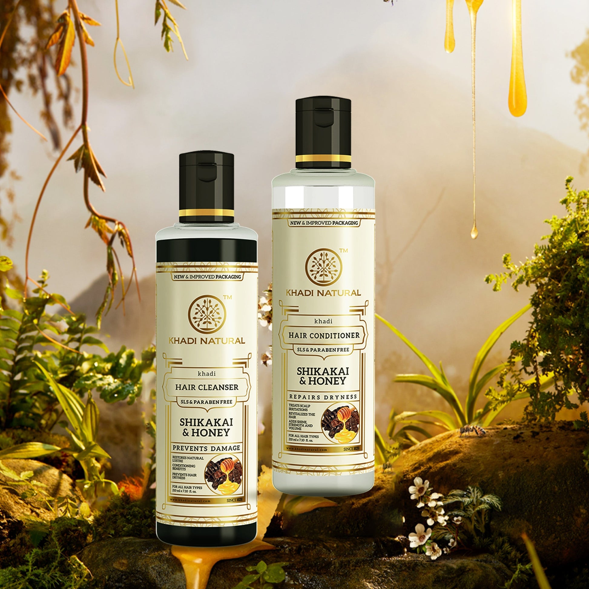Khadi Natural Shikakai & Honey Cleanser & Conditioner SLS & Paraben Free Combo - 210ml Each Sale 