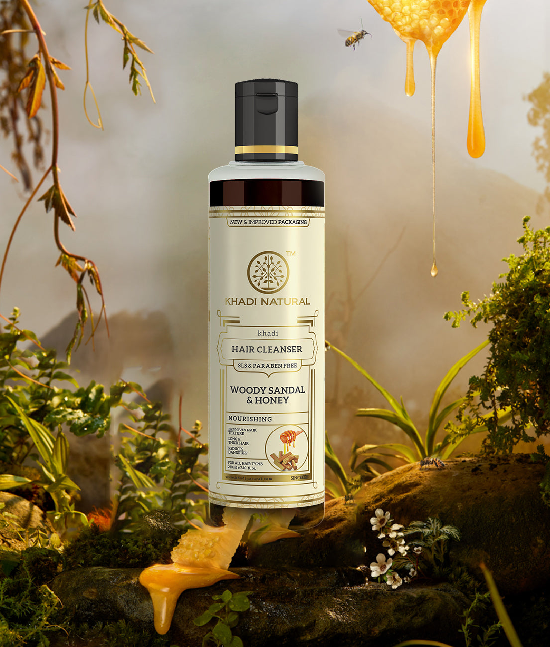 Khadi Natural Woody Sandal & Honey Hair Cleanser SLS & Paraben Free - 210ml 