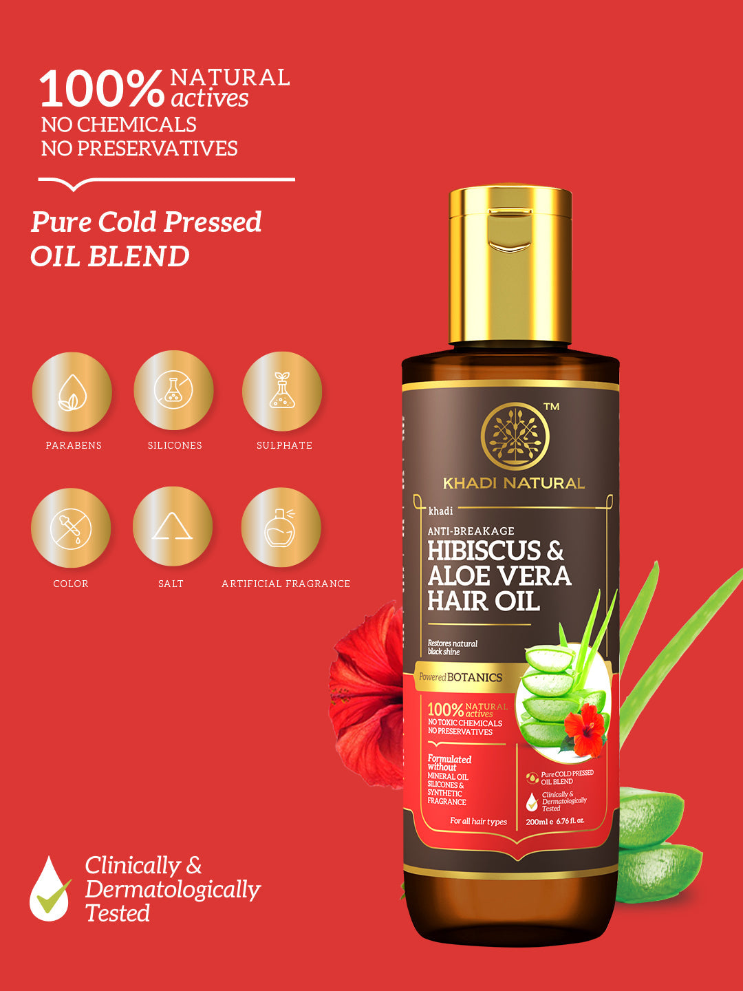 Khadi Natural Hibiscus & Aloe Vera Hair Oil - Mineral Oil, Silicones, Synthetic Fragrance Free - 200ml 