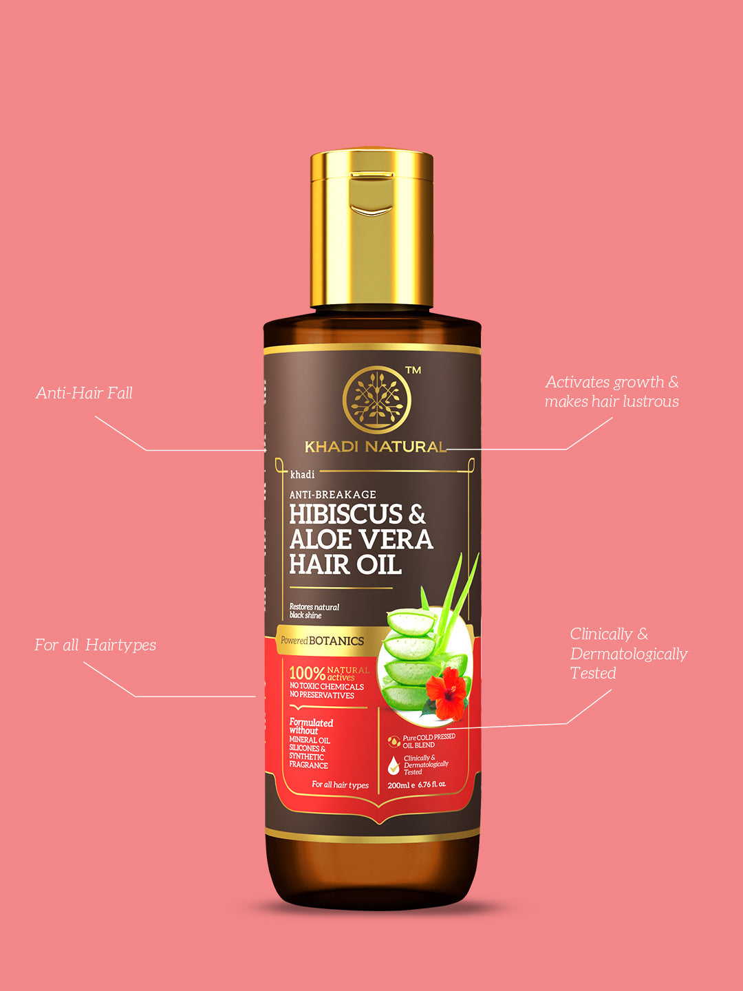 Khadi Natural Hibiscus & Aloe Vera Hair Oil - Mineral Oil, Silicones, Synthetic Fragrance Free - 200ml 