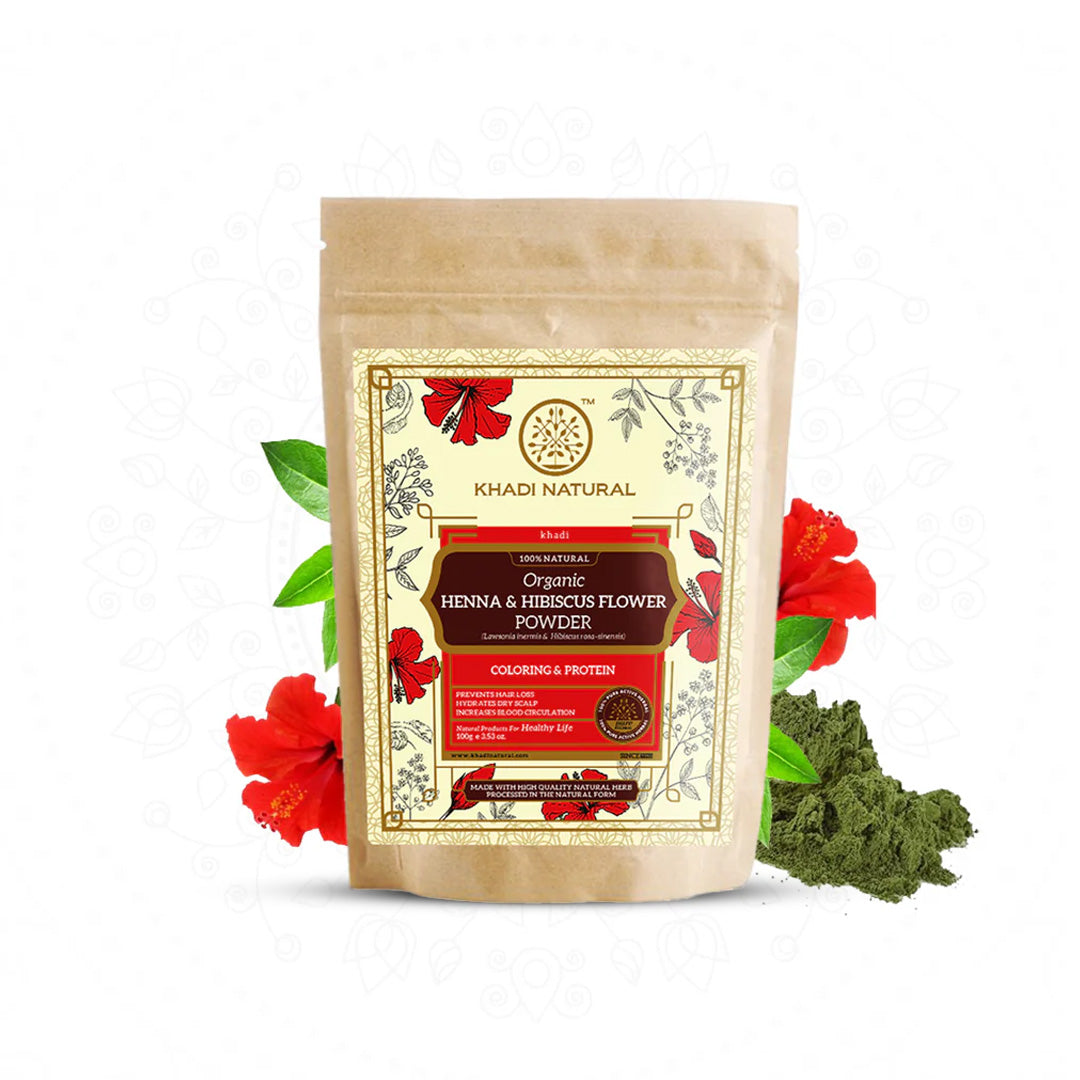Khadi Natural Organic Henna & Hibiscus Flower Hair Coloring Powder - 100% Natural - 100gm 