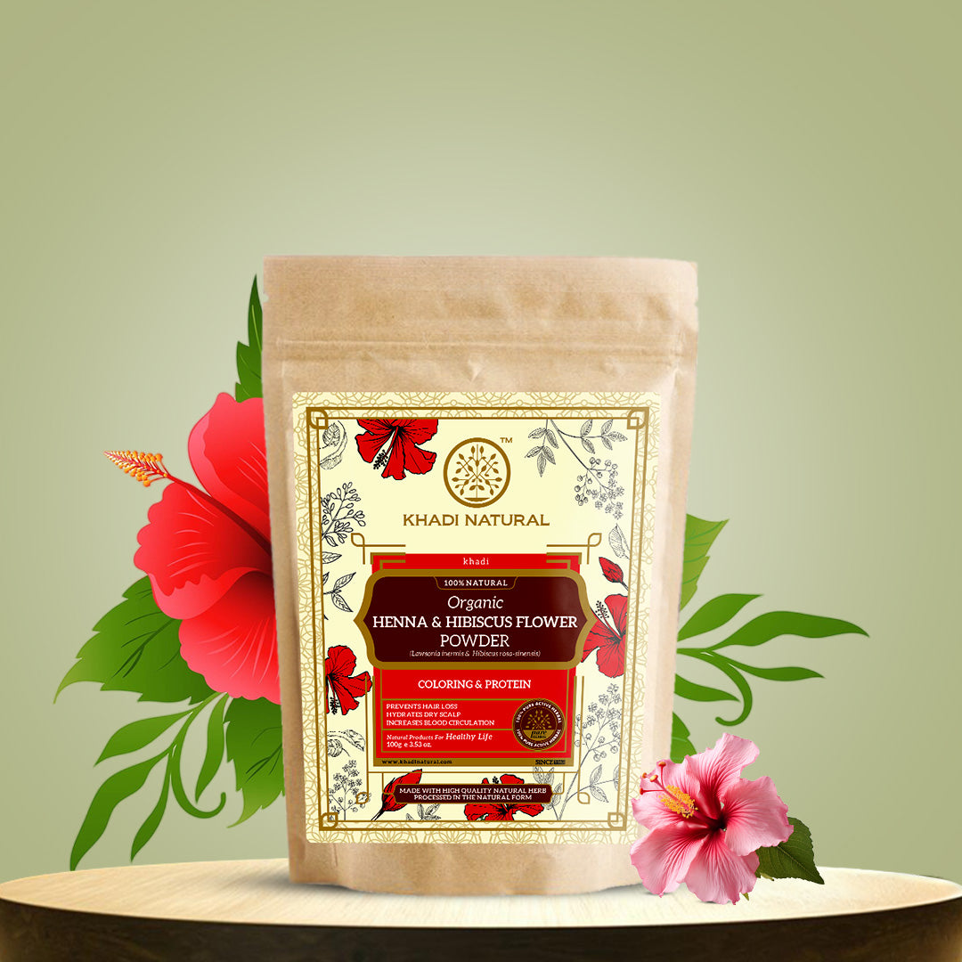 Khadi Natural Organic Henna & Hibiscus Flower Hair Coloring Powder - 100% Natural - 100gm 