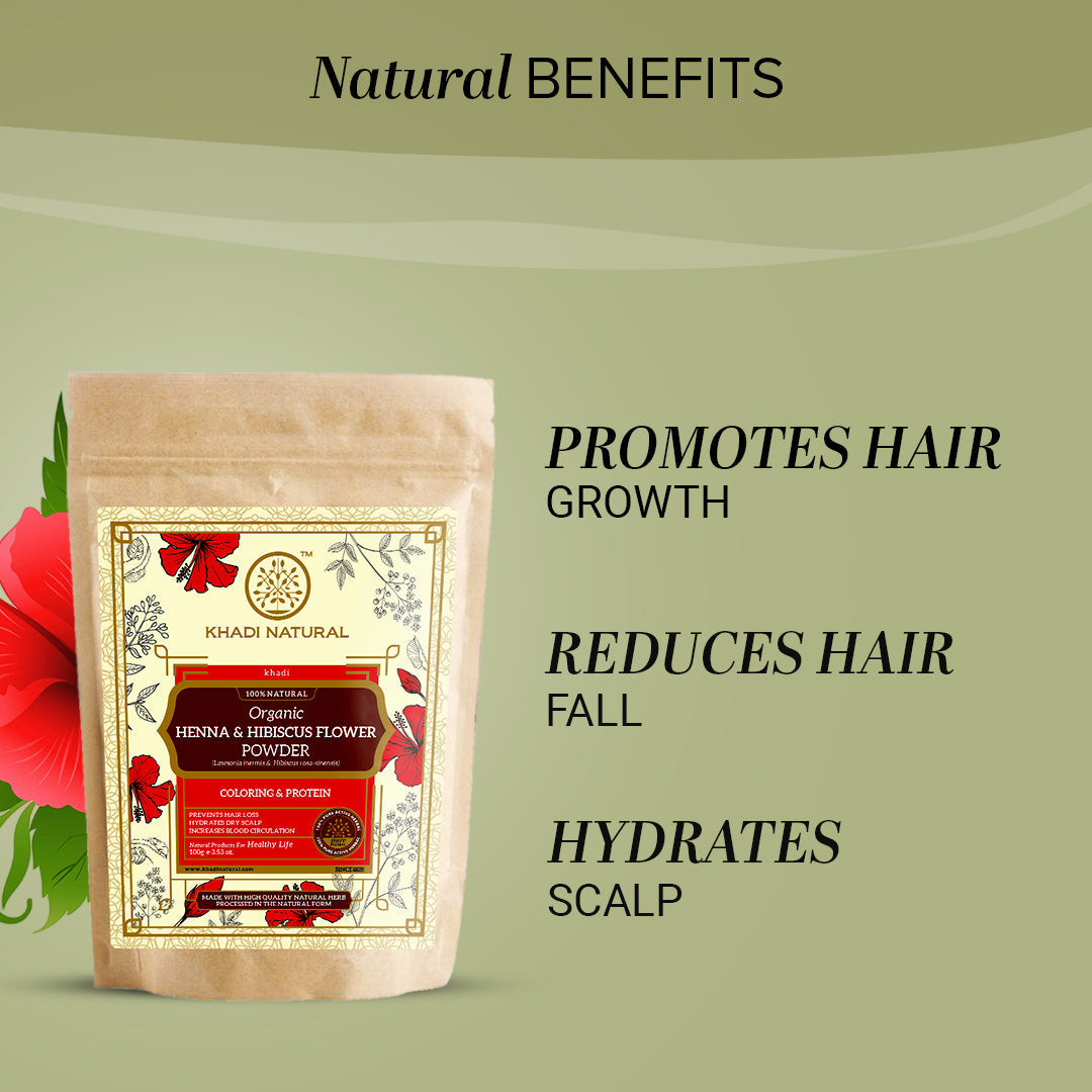 Khadi Natural Organic Henna & Hibiscus Flower Hair Coloring Powder - 100% Natural - 100gm 