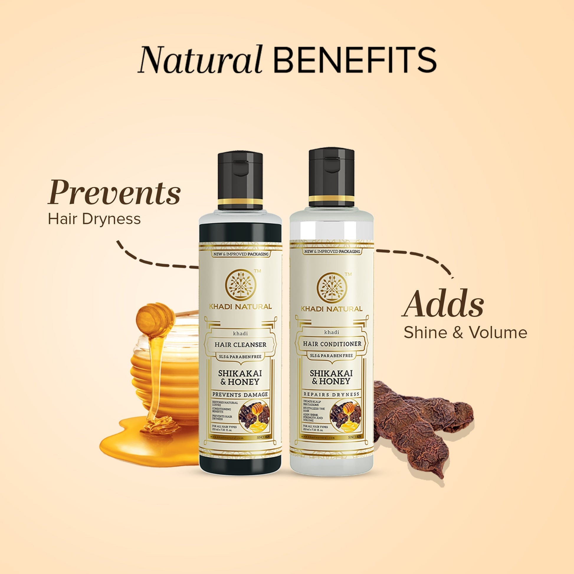 Khadi Natural Shikakai & Honey Cleanser & Conditioner SLS & Paraben Free Combo - 210ml Each Sale 