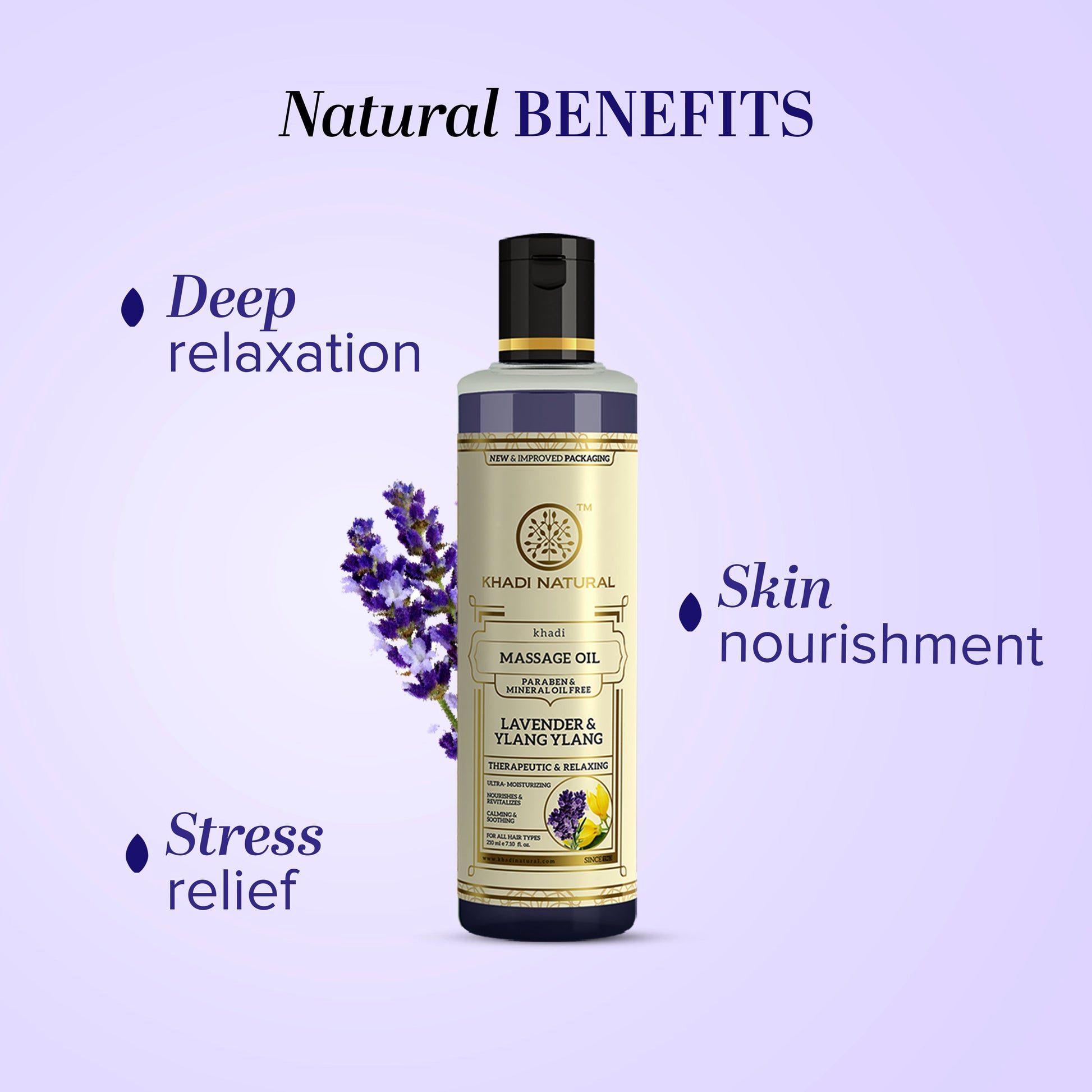 Khadi Natural Lavender & Ylang Ylang Massage Oil Paraben Mineral Oil Free - 210ml 