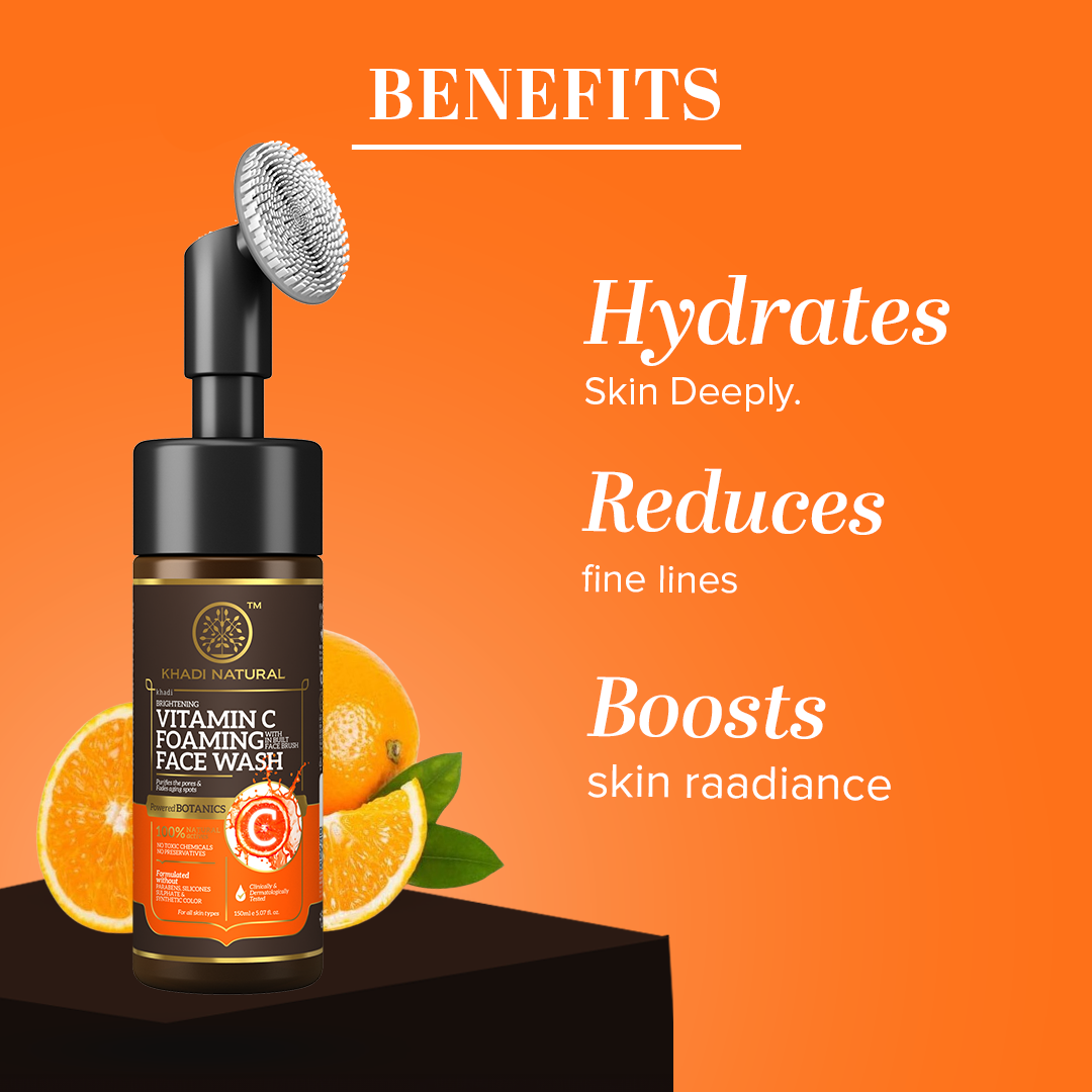 Khadi Natural Vitamin C Foaming Face Wash Within - Built Face Brush - 150ml 