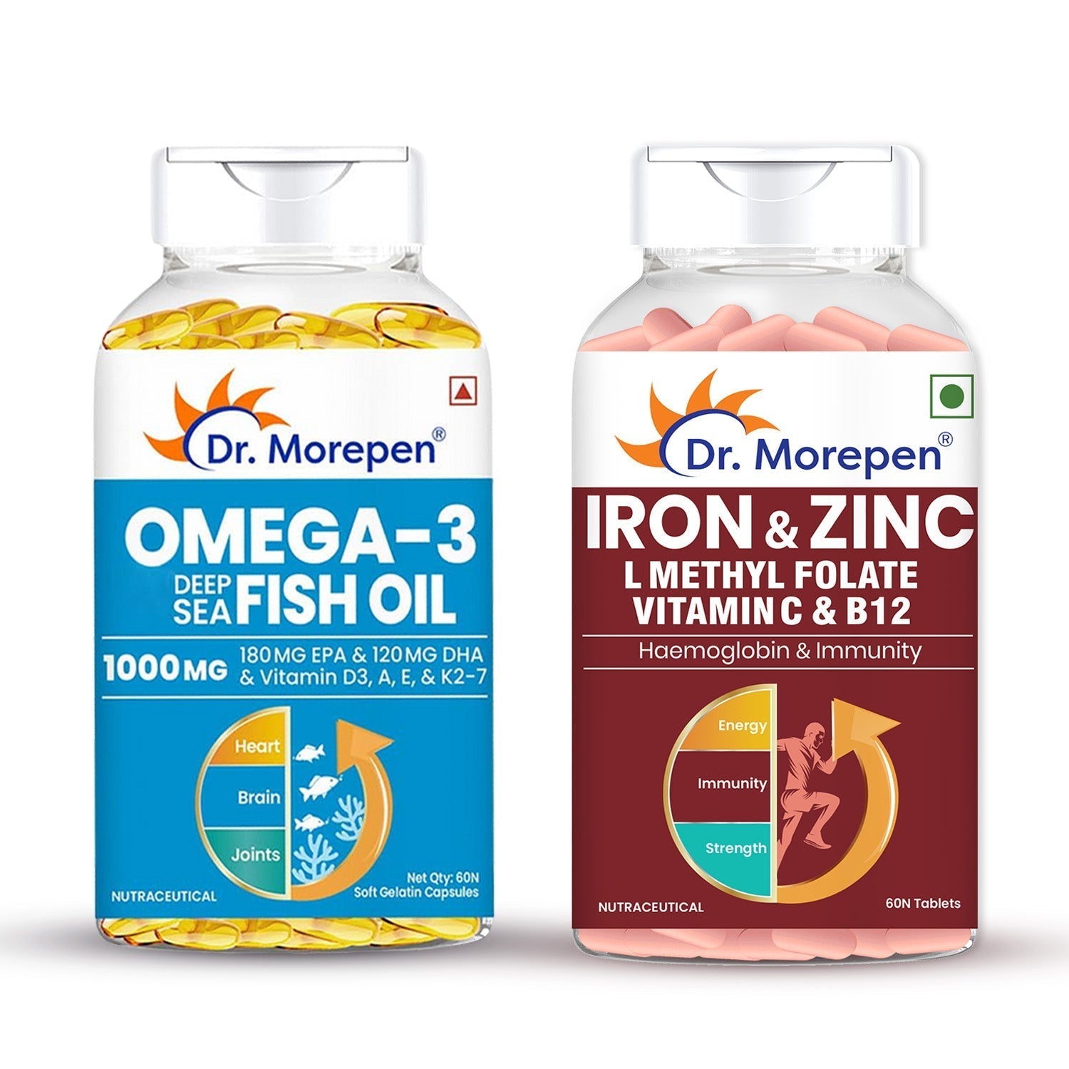Dr Morpen Iron & Zinc + Omega-3 Deep Sea Fish Oil 1000Mg Combo 