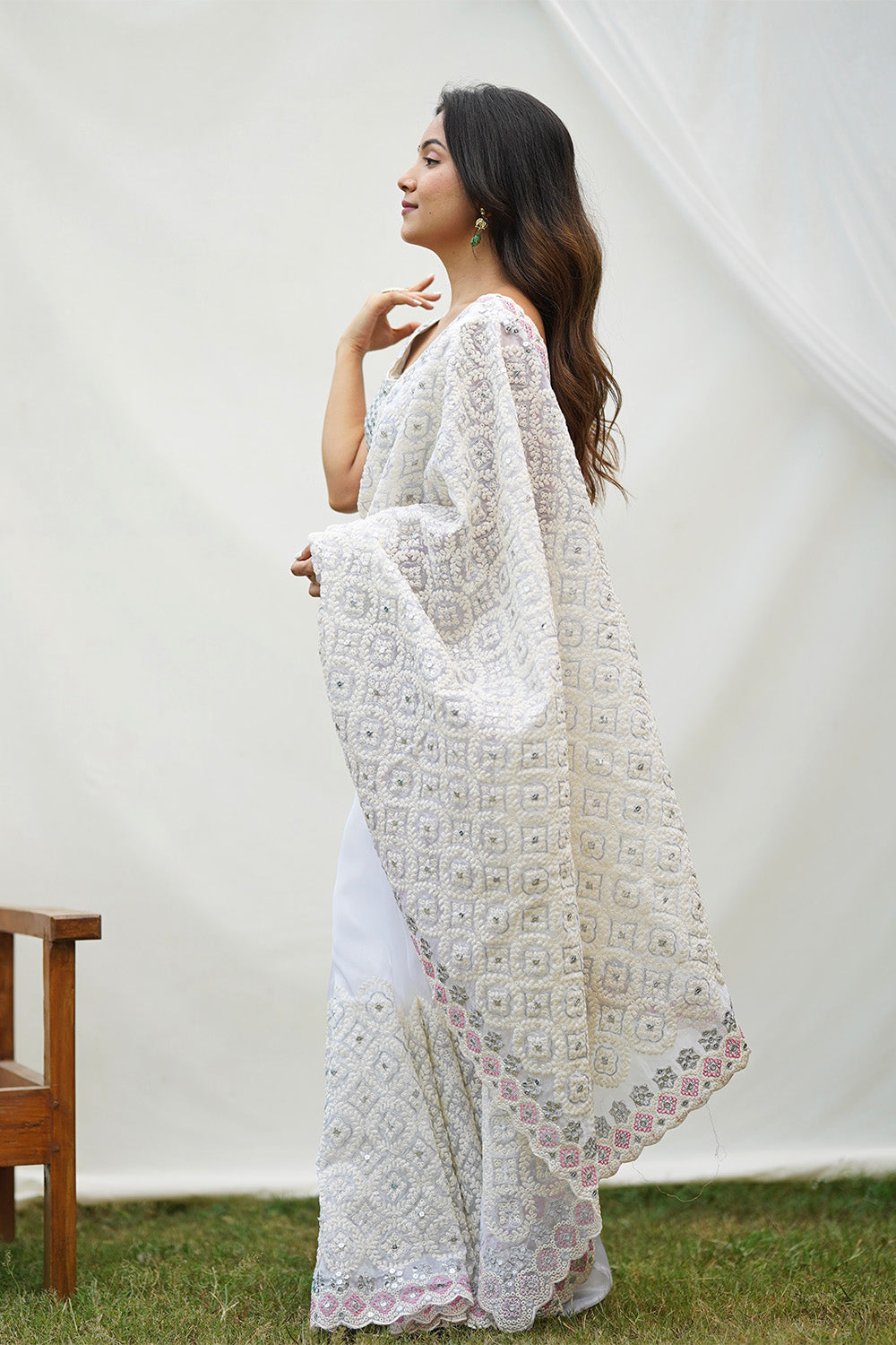 Teeya Creation Off White Color Soft organza Silk Heavy Work Saree