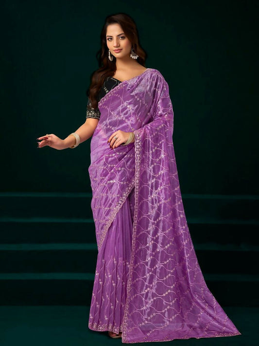 Joban Fashion Lavender Net Party Wear Sarees
