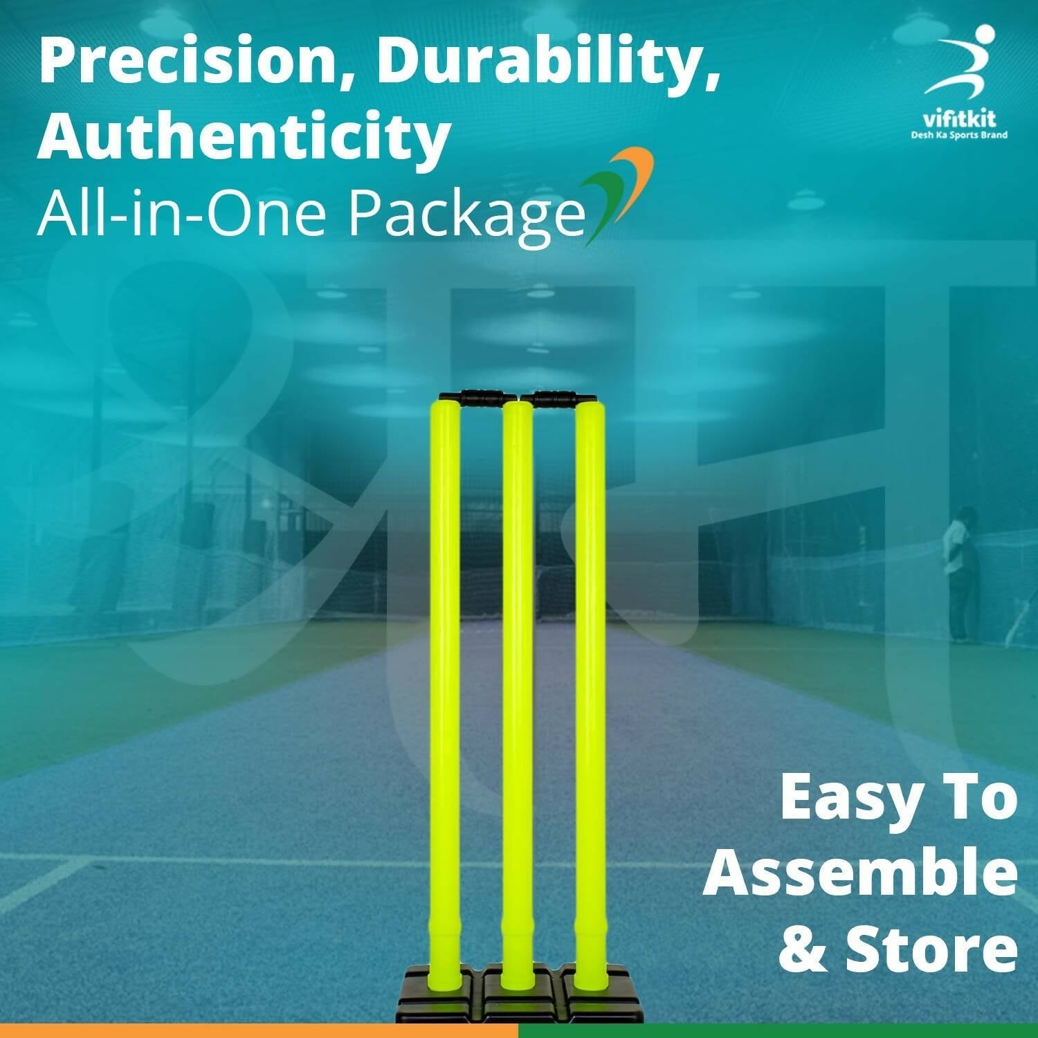 Vifitkit Cricket Stumps with Stand & Bails (Black and Flourescent Green) 