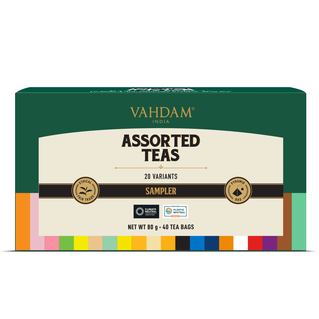 Assorted Tea Bags Sampler, (40 Pyramid Tea Bags) 20 Flavors 