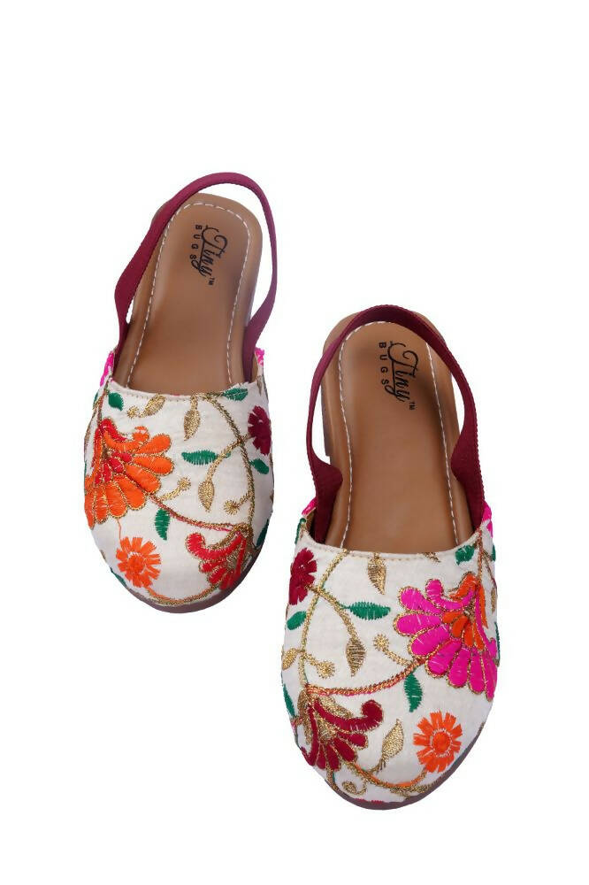 Tiny Bugs Girls Embroidered Strap Ethnic Jutis-Beige  Grab2Buy Tiny Bugs Grab2Buy