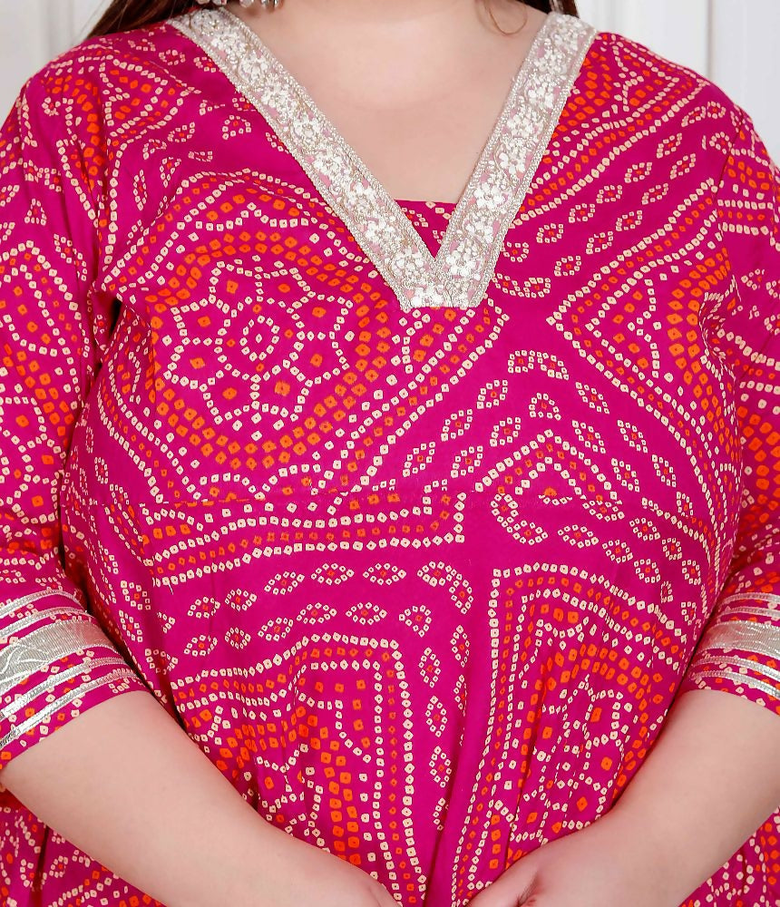 Miravan Plus Size Women'S Bandhani Ethnic Anarkali Kurta And Dupatta