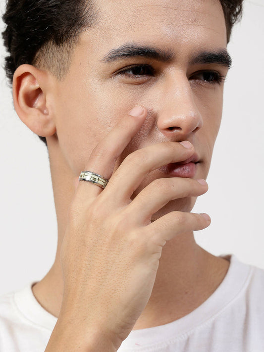 NVR Men's Rhodium-Plated Silver-Toned Stainless Steel Finger Ring - Grab2buy