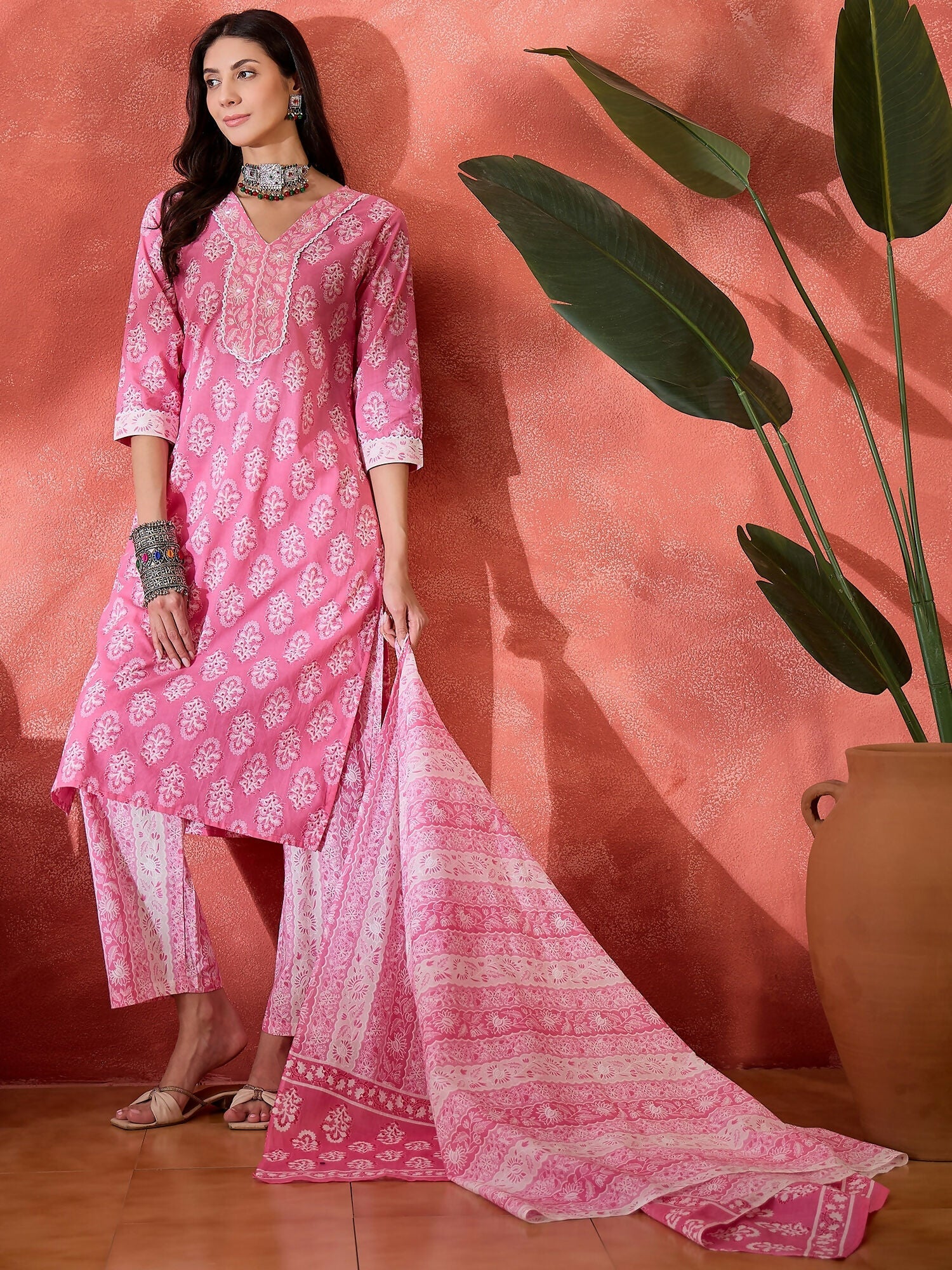 Joban Fashion Printed Pink Pure Cotton Kurta Set