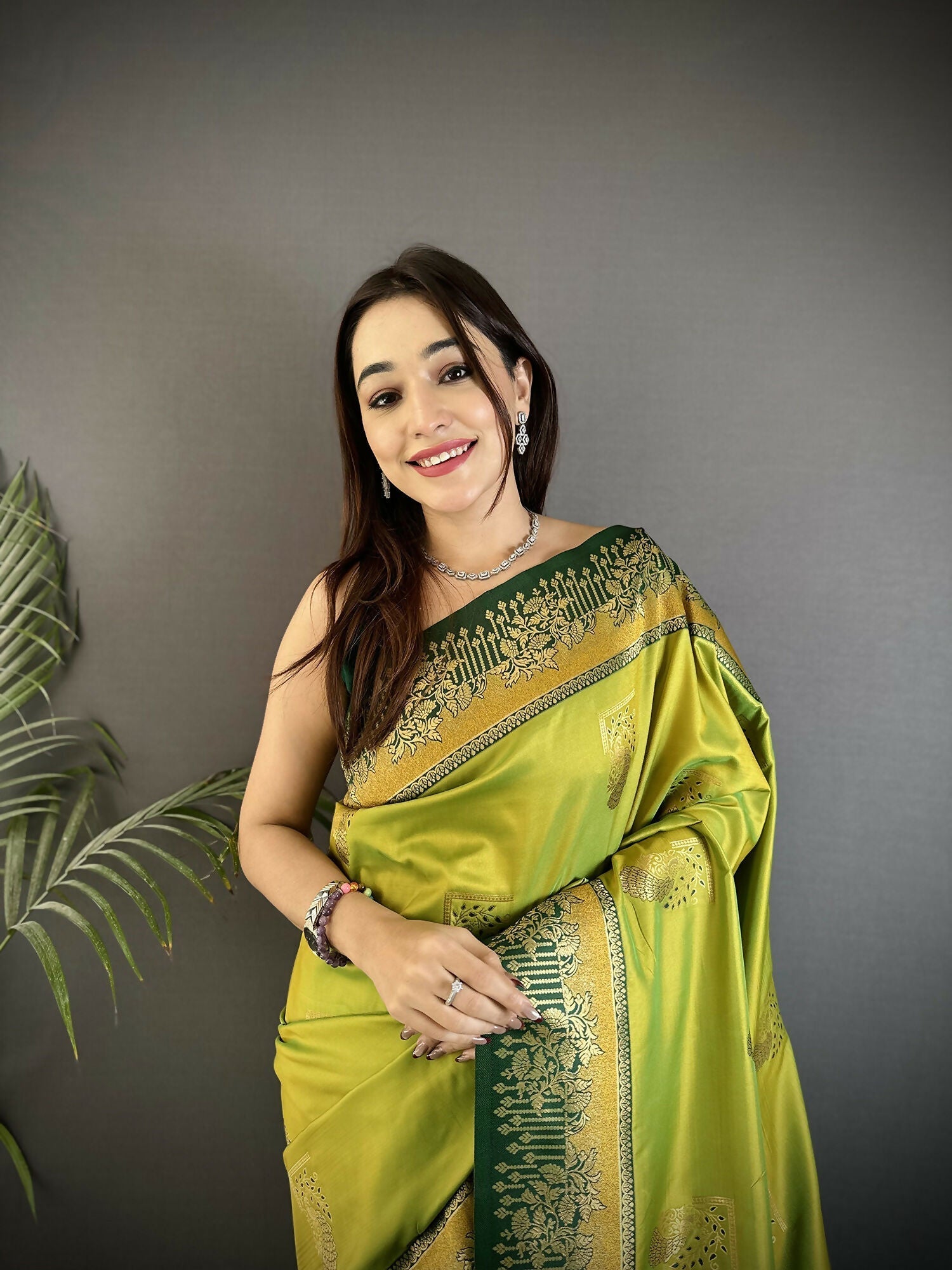 Joban Fashion Light Green Banarasi Soft Silk Peacock Butta Work Grab2Buy 