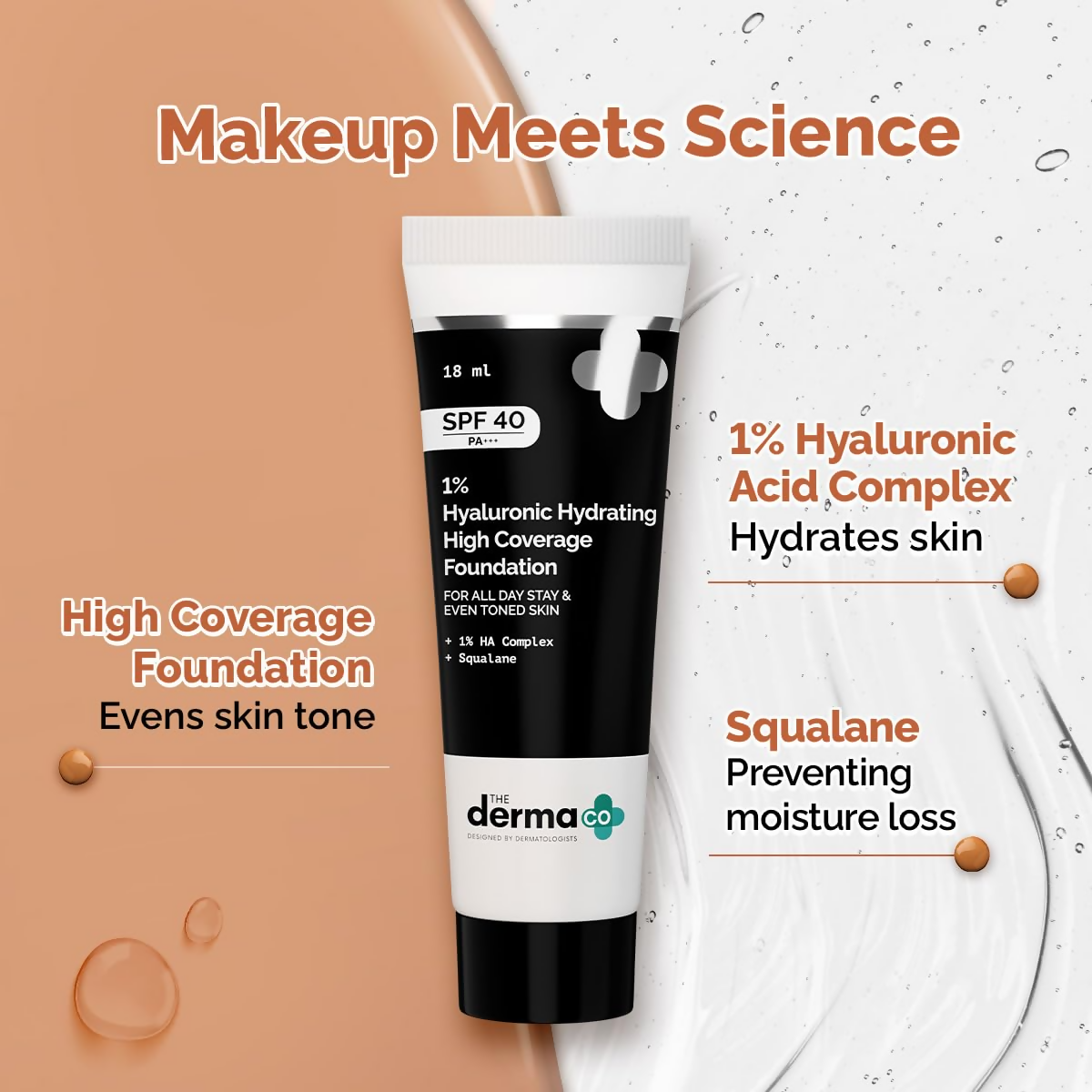 The Derma Co 1% Hyaluronic Hydrating High Coverage Foundation With SPF 40 PA+++ - 05 Peach  Grab2Buy The Derma Co Grab2Buy