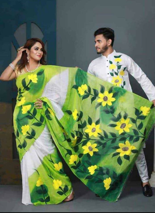 Exclusive Collection Elegant Hand Printing Designe On Pure Cotton Grab2Buy And Men's Kurta - Green 