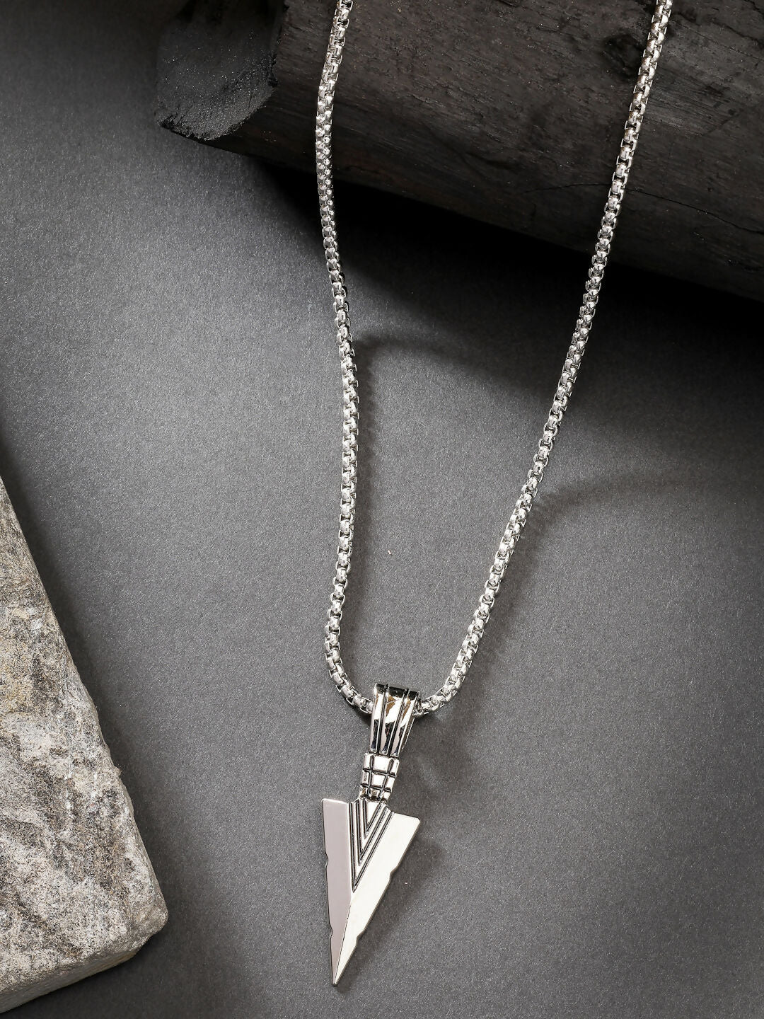 NVR Men's Set of 3 Multicolor Rhodium-Plated Arrow-Shaped Pendant With Chain 