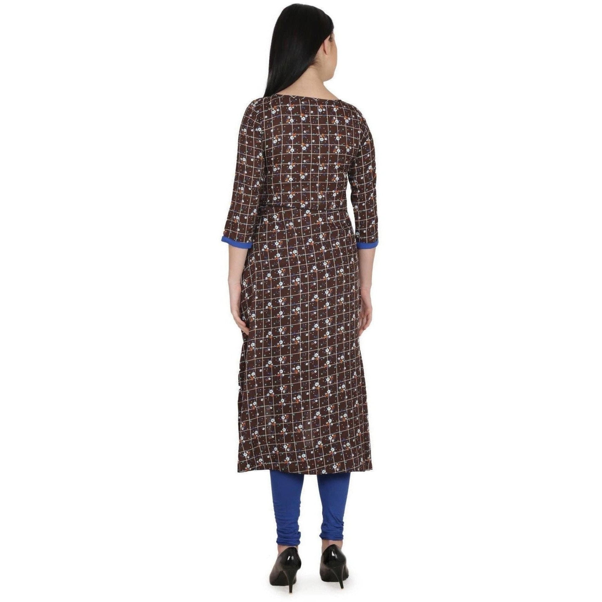 Kanoor Garments Women's Brown High Low Round Neck Kurti