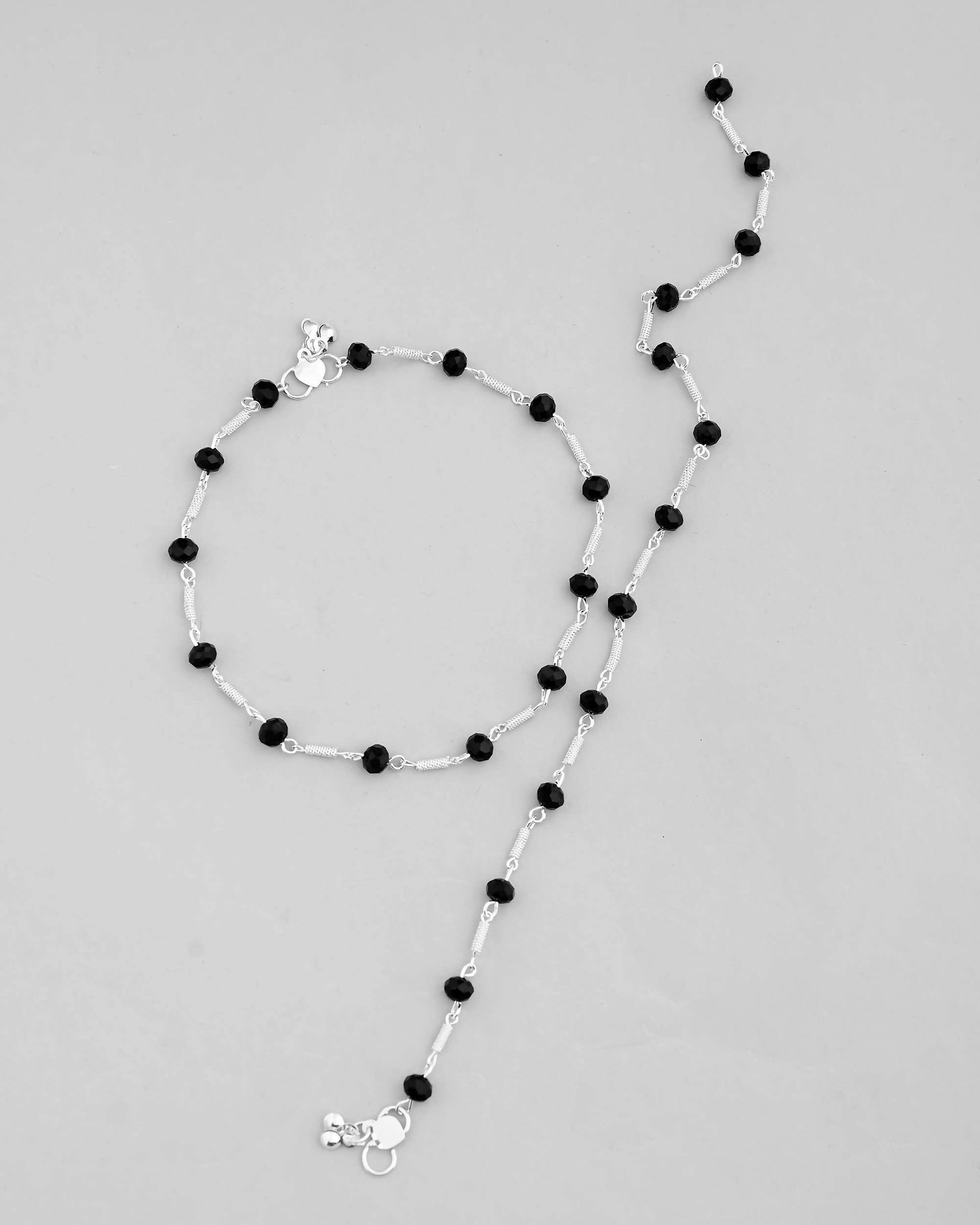 VOJ Set of 2 Silver Plated With Black Beads Anklet 