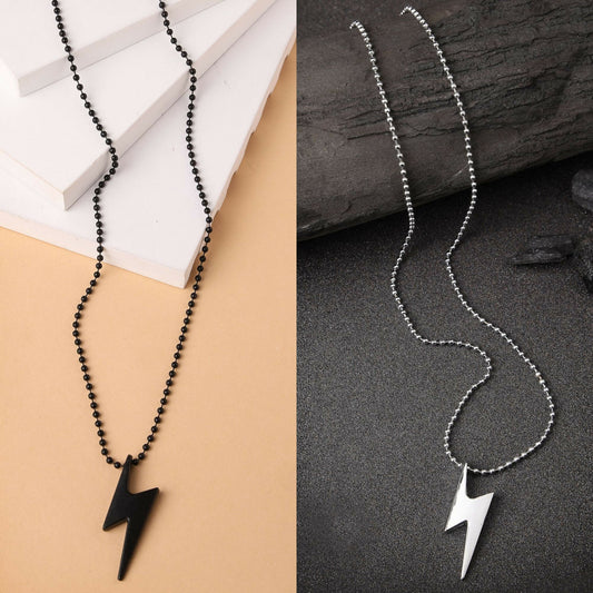 NVR Men's Set of 2 Black & Silver Flash Pendent With Chain - Grab2buy