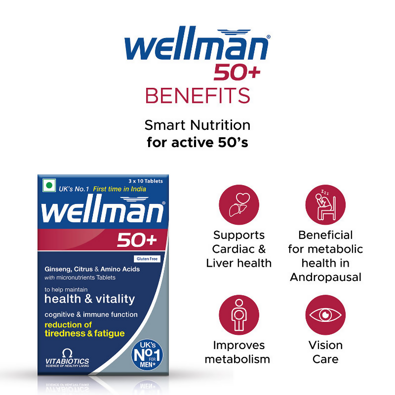 Wellman 50+ UK's No.1 Multivitamin Tablets For Men above 50 (Ginseng, Citrus & Amino Acids & Micronutrients) 