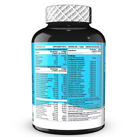 Naturyz Highest Strength Daily Multivitamin With 50 Billion Cfu Pre-Probiotics Tablets 