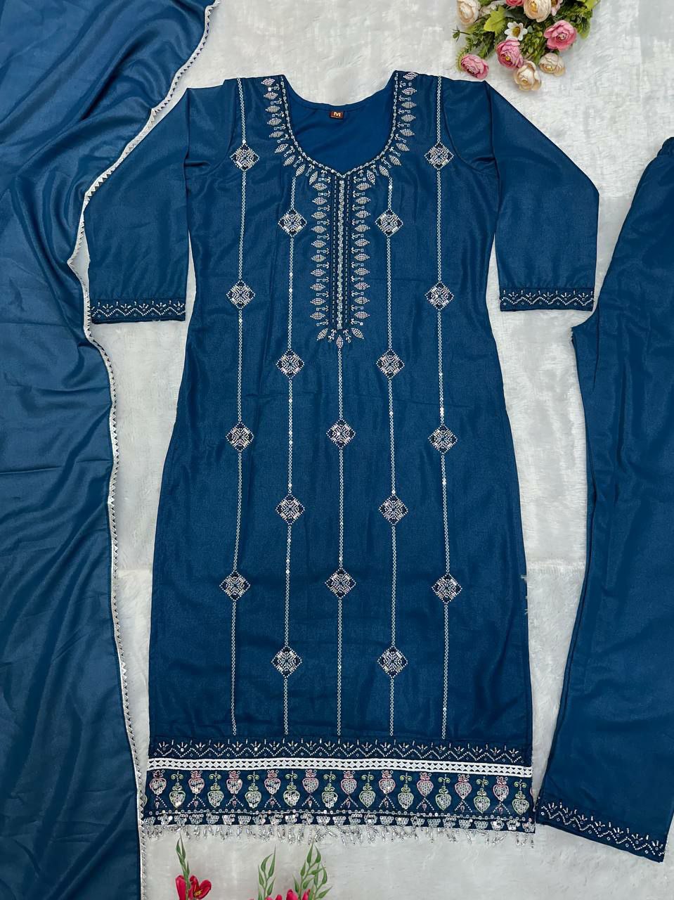 Prazu Fashion Rama Georgette Embroidered Salwar Suit