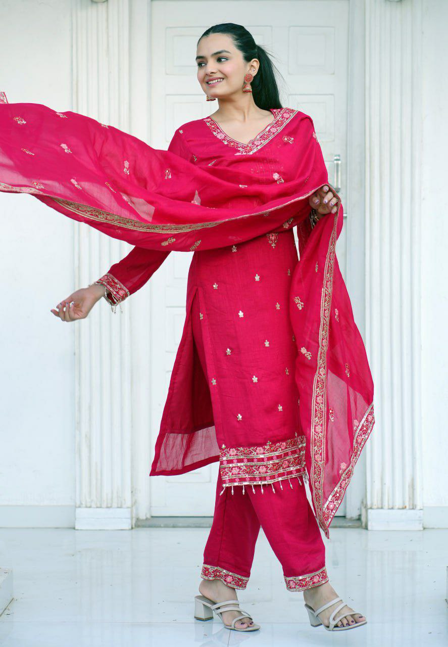 Prazu Fashion Red Silk Embriodered Salwar Suit