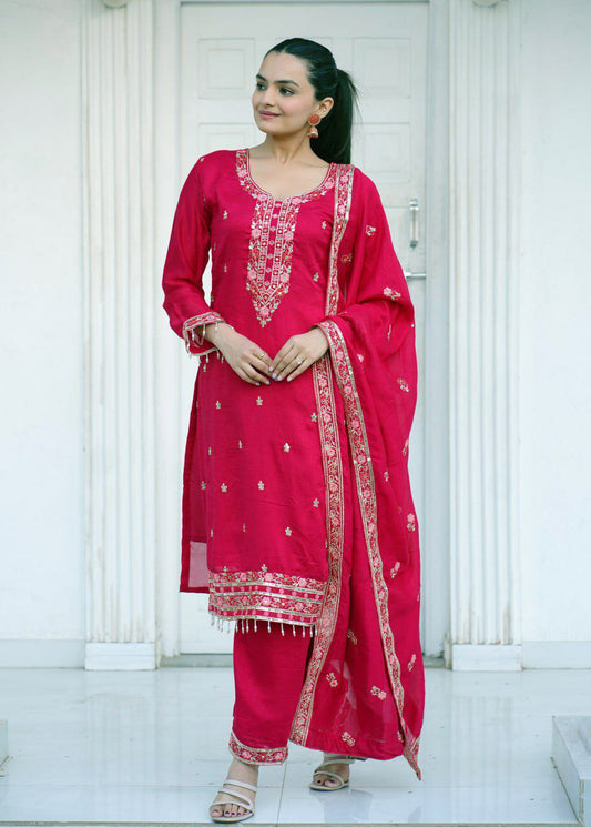 Prazu Fashion Red Silk Embriodered Salwar Suit
