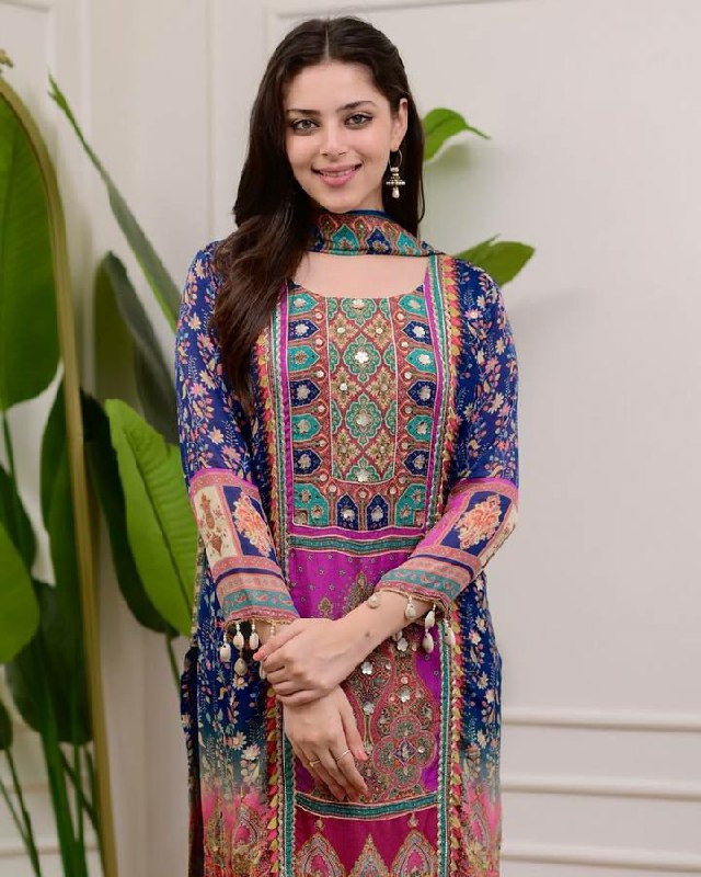 Prazu Fashion Multi Color Chinon Silk Printed Salwar Suit