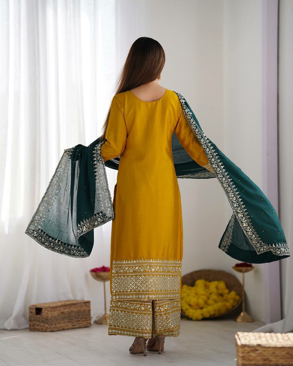 Prazu Fashion Violet Chinon Silk Embroidered Sharara Suit