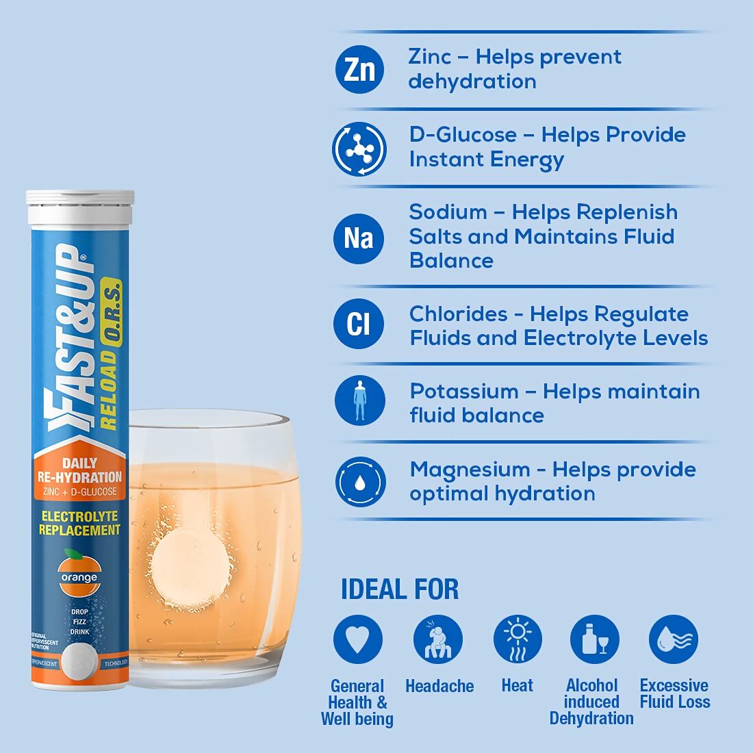 Fast&Up Reload O.R.S Effervescent Electrolyte Tablets - Orange 