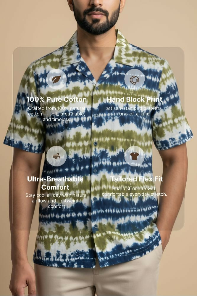 Prakriti — Olive Indigo Shibori Cotton Shirt by Hilo Design