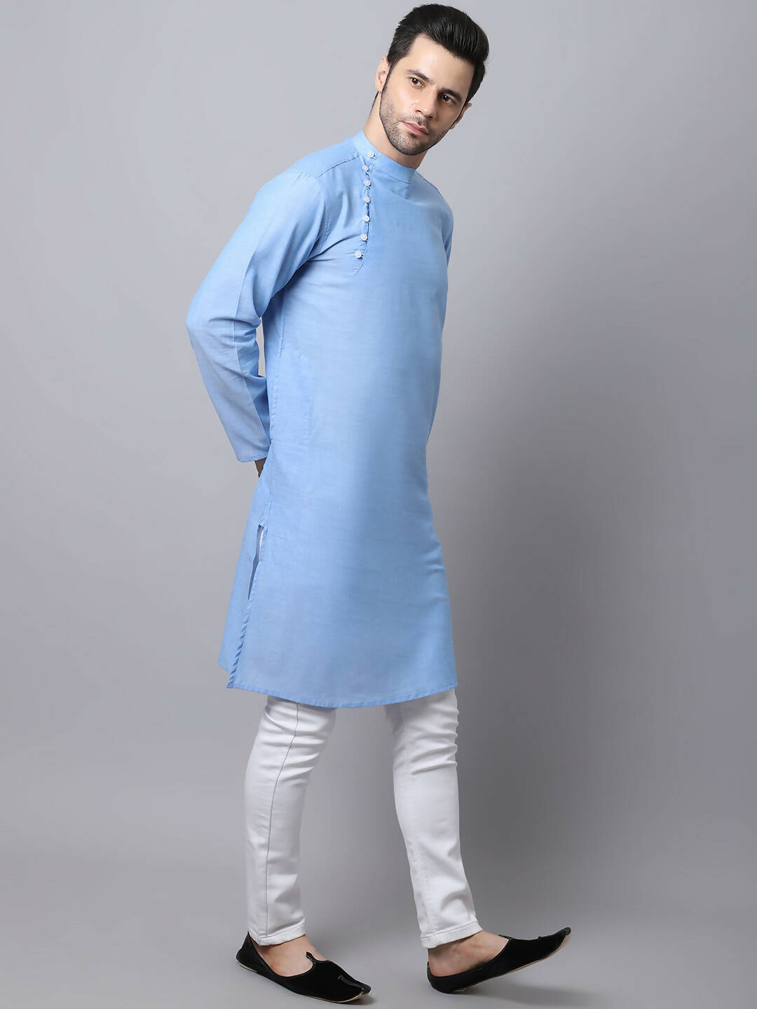 Even Apparels Blue Pure Cotton Men's Kurta With Side Placket (MMS503) 